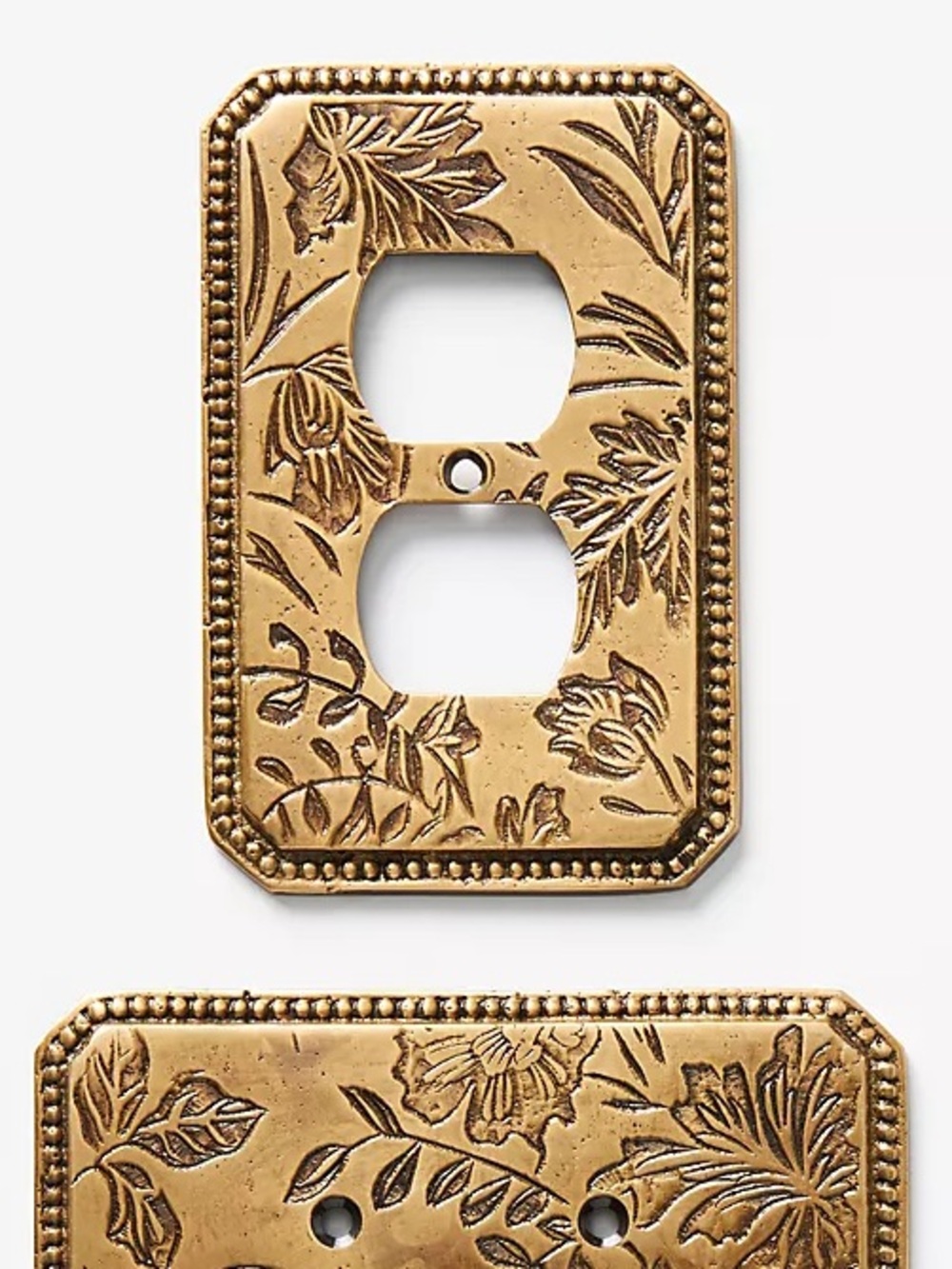 Anthropologie Decorative Floral Double Outlet Cover Plate - Antique Gold